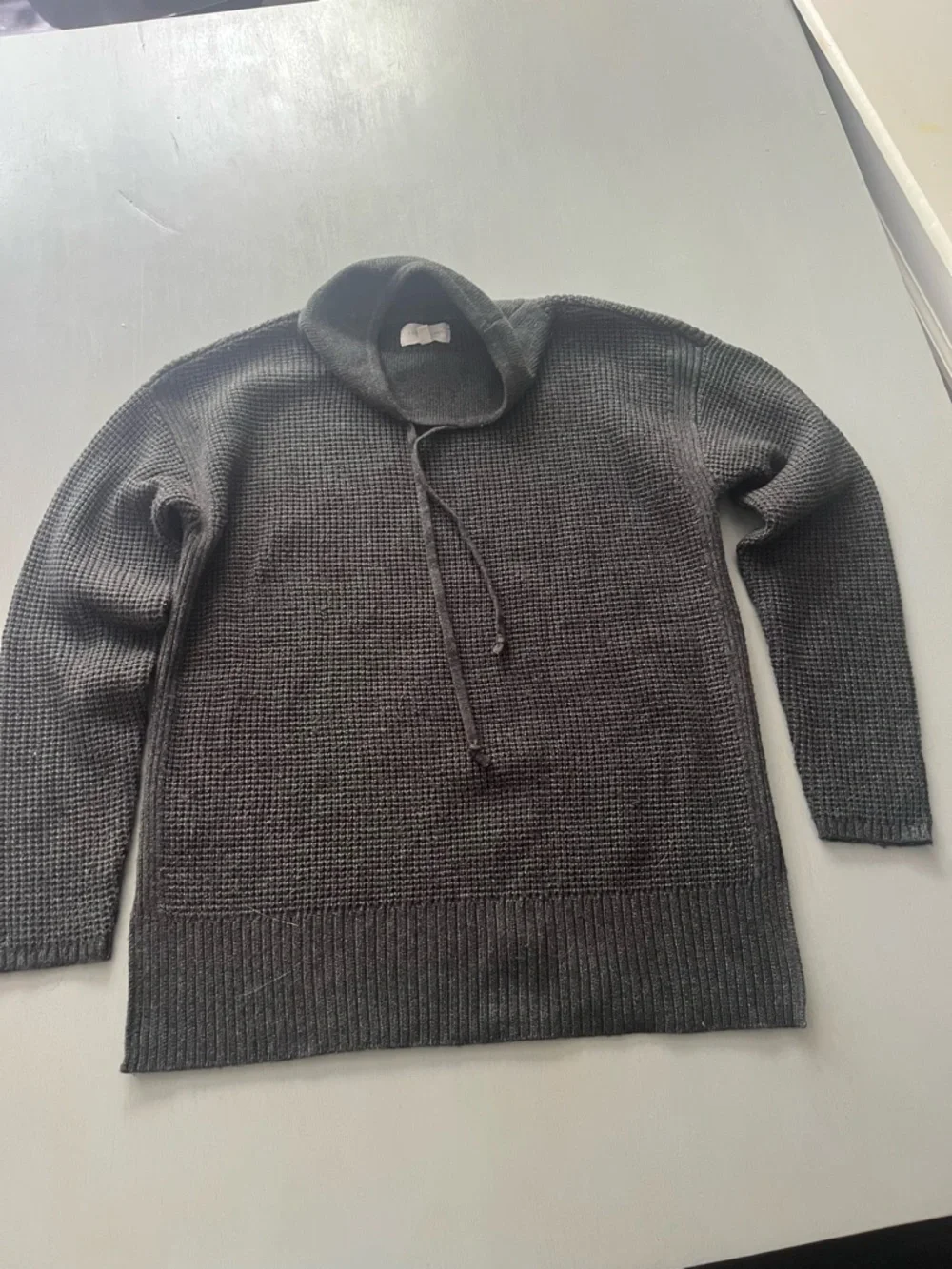 Lou & Grey Waffle Knit Cowl Neck Drawstring Sweater - oversized XS